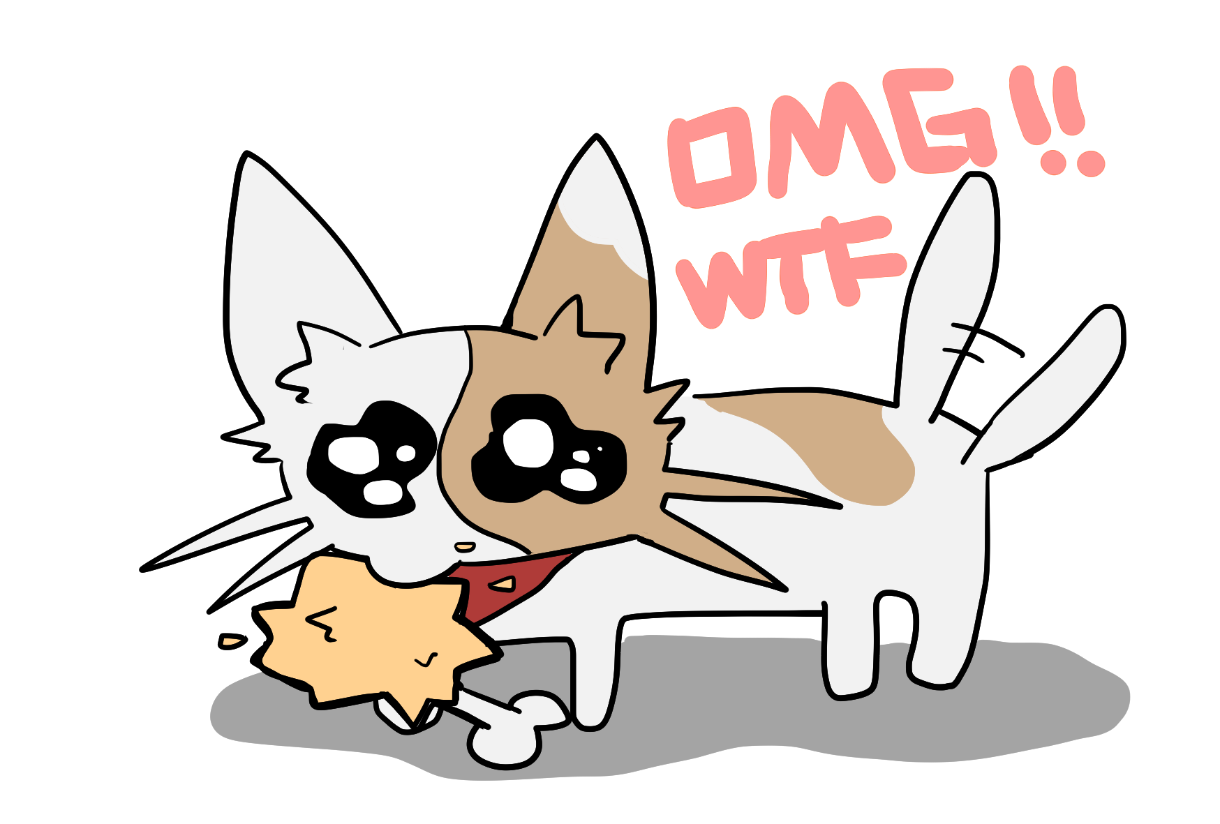 路地裏でフライドチキンを一口かじったアジー。瞳孔が大きく開き、隣に「OMG!! WTF」と大きく書かれている。